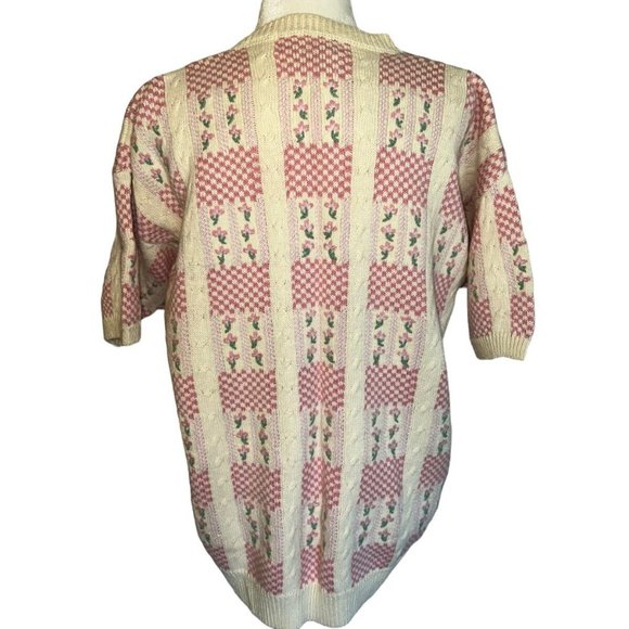 Vtg 80s/90s White Northern Isles II Pink Floral Button Front Cardigan Size L - Picture 4 of 5